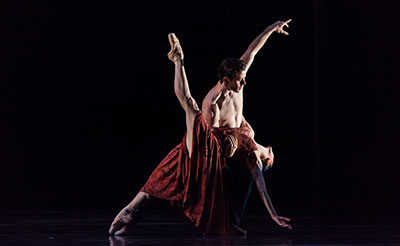 Houston Ballet Principals Melody Mennite and Connor Walsh in Stanton Welch’s Maninyas. Photo by Amitava Sarkar.