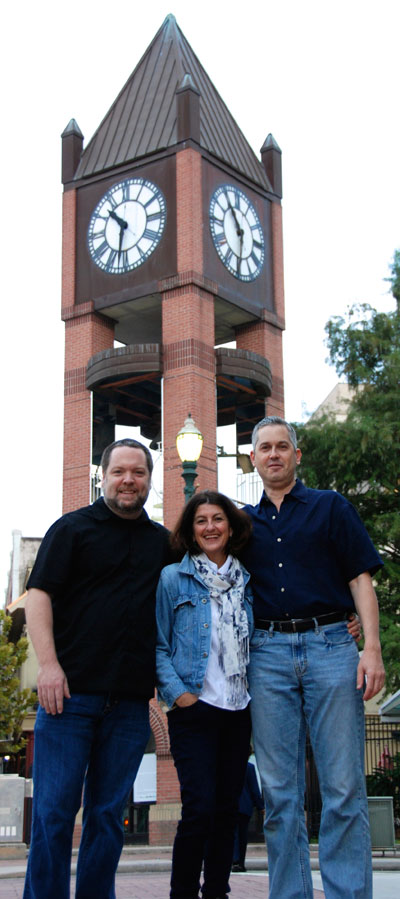 Chapman Welch, Jo Ann Fleischhauer and Anthony Brandt in front of What Time Is it? at Market Square. Photo by  Photo by Dakota Grusak.