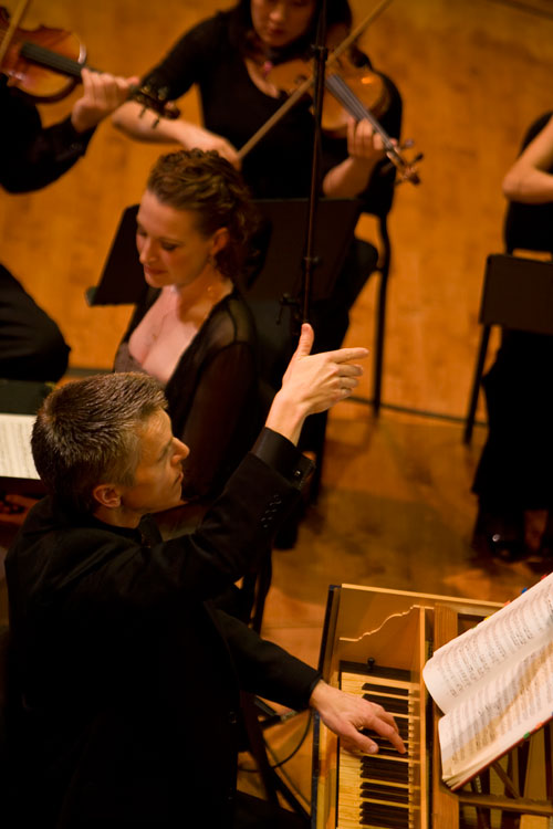 Matthew Dirst, Ars Lyrica Founder and Artistic Director and Ava Pine, soprano in a live performance of J.A. Hasse's Marc' Antonie e Cleopatra, nominated for a 2011 Grammy Award for Best Opera Recording. Photo credit: Anthony Rathbun.