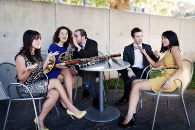 Windsync members Tracy Jacobson, Anni Hochhalter, Jack Marquardt, Garrett Hudson and Erin Tsai.  Photo by Richie Hawley.