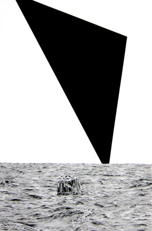 Debra Barrera, Dragon in the Pacific (Space-X Capsule 2012), 2013. Graphite and compressed coal on paper, 23" x 15 1/4" Courtesy of the artist.