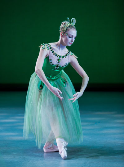 Madison Morris in the Houston Ballet production of Balanchine's Jewels. Photo by Amitava Sarkar.