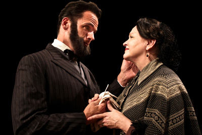 Joe Kirkendall as Abraham Lincoln and  Susan Shofner as Mary Todd Lincoln in Main Street Theater's production of A Civil War Christmas: An American Musical Celebration.  Photo by RicOrnelProductions.com.