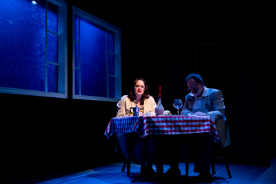  Tamarie Cooper and Charlie Scott in Catastrophic Theatre’s production of Marie and Bruce.  Photo by Anthony Rathbun.