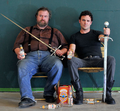  Lowell Bartholomee and  E. Jason Liebrecht in the Rude Mech’s production of Fixin’ King John. Photo by Bret Brookshire.