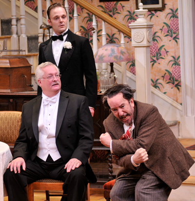 Paul Hope as Mr. Kirby, Jay Sullivan as Tony Kirby and John Tyson as Boris Kolenkhov in the Alley Theatre’s production of You Can’t Take It With You. Photo by Jann Whaley.