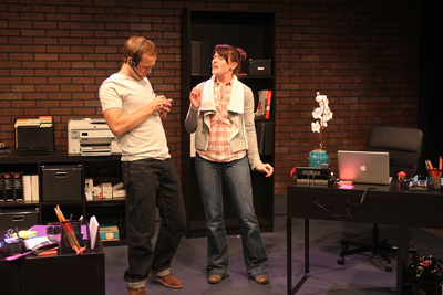 Adam Gibbs and Rebekah Stevens Gibbs in Black Lab Theatre Company's production of Assistance. Photo by Pin Lim.