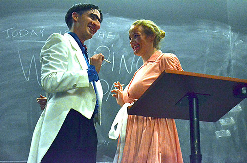 Zac Carr as Todd and Lindsey Sikes as Caroline in The Wedding, or the Rebellion (A cabaret of misogyny). Photo by Samuel Allen.