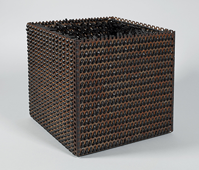 Eva Hesse Accession V, 1968 Galvanized steel and rubber 10 x 10 x 10 inches LeWitt Collection, Chester, Connecticut © The Eva Hesse Estate. Courtesy Hauser & Wirth 