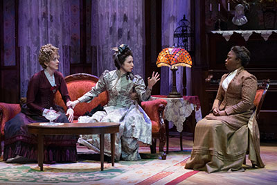 Jill Blackwood, Amy Downing and Michelle Alexander in the ZACH Theatre production of In The Next Room, or the vibrator play. Photo by Kirk Tuck.