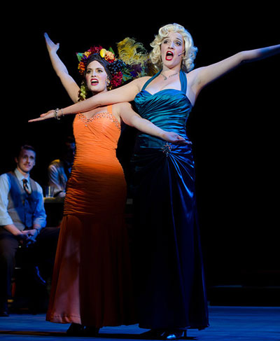 Tim Heller, Jessica DeJong and Alex Zeto in Christopher Durang's Adrift in Macao.   Photo by Sydney Roberts