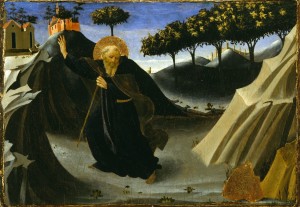 Fra Angelico, Saint Anthony Abbot Shunning the Mass of Gold, 1430s. Tempera and gold leaf on wood. Museum of Fine Arts, Houston, The Edith A. and Percy S. Straus Collection.