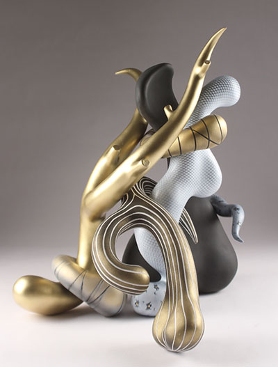 Steven L. Gorman, Tangle, 18 x 15 x 15 in., White earthenware, airbrushed acrylic, 2013. On view in the 20th San Angelo National Ceramic Competition. Photo: Steven L. Gorman.