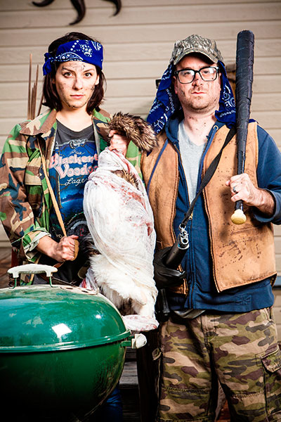 Martha Harms  and Michael Federico in Barbecue Apocalypse  by Matt Lyle presented by Kitchen Dog Theater’s New Works Festival 2014. Photo by Matt Mrozek.