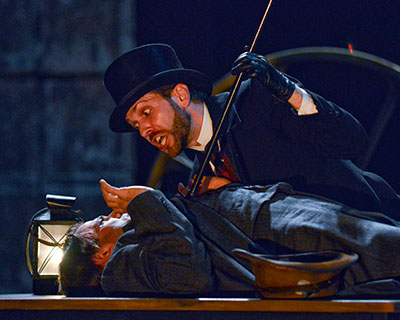 Daniel Duque-Estrada and Regan Adair in Dallas Theater Center’s Sherlock Holmes. Photo by Karen Almond.