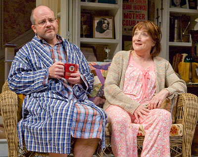 Jeffrey Bean as Vanya and Sharon Lockwood as Sonia in the Alley Theatre’s production of Vanya and Sonia and Masha and Spike. Photo by John Everett.