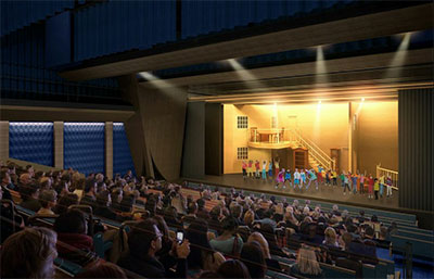 MATCH’s large theater can accommodate  400 children and 350 adults. Credit: Lake | Flato & Studio RED