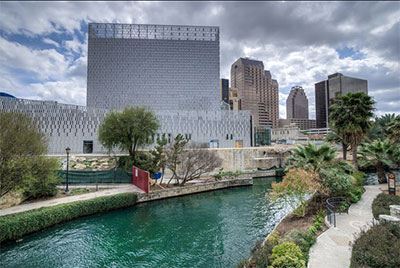 Audiences can arrive by water taxi at the new Tobin Center for Performing Arts in San Antonio. Photo by Siggi Ragnar.