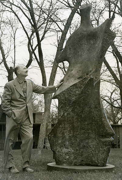 Installation view of the April 3-26, 1965 show Sculptures by Henry Moore: Benefit Exhibition for the Dallas Symphony Society at Valley House Gallery and Sculpture Garden. Courtesy photo.