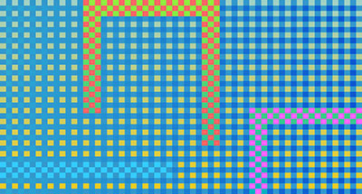 Mariah Dekkenga uses shifting gingham cloth patterns in a massive projection and in a screensaver available on MASS Gallery’s website.