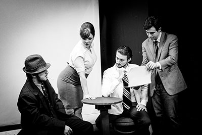 Nate Bizzell, Morgan Clyde, Chris Lombardo and Kyle Barbre in Glen or Glenda at The Overtime Theater through July 12. Photo by Edward Wise Photography. 