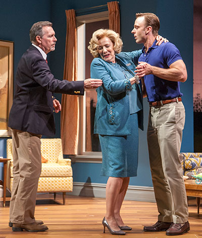 (L-R) Cotter Smith as Howard Ratliff, Betty Buckley as Gertrude Hayhurst Sylvester Ratliff and Jay Sullivan as Tom Underwood in the Alley Theatre’s production of The Old Friends. Photo by John Everett.