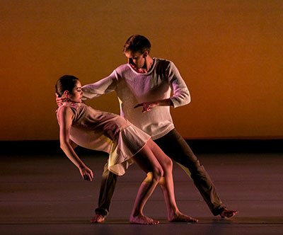 Joshua L. Peugh and Emily Bernet of Dark Circles Contemporary Dance in an excerpt of Peugh's Marshmallow. Photo by Sharon Bradford.