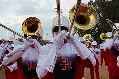 University of Houston Spirit of Houston Cougar Marching Band.  Photo courtesy of Cynthia Woods Mitchell Center for the Arts.