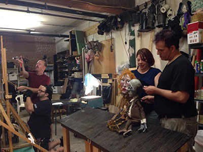 Bobbindoctrin Puppet Theatre rehearsing Danse Macabre. Photo by Camella Clements.