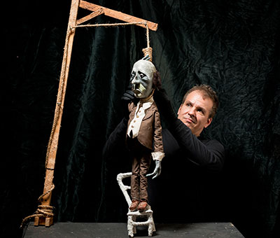 Greg Dean and Sid in Bobbindoctrin Puppet Theatre's Danse Macabre Photo by Anthony Rathbun.