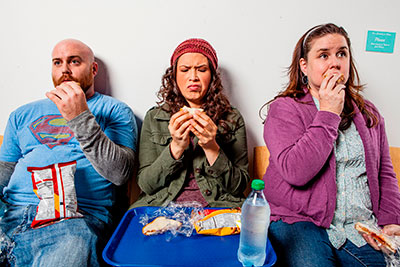 Clay Yocum, Liza Marie Gonzalez and Tina Parker in the Kitchen Dog Theatre production of Thinner Than Water. Photo by Matt Mrozek.