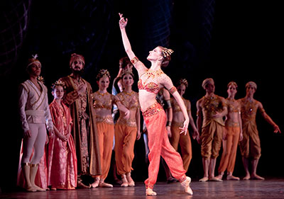 Kelly Myernick with Artists of Houston Ballet in La Bayadere. Photo by Amitava Sarkar.