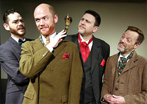 John-Michael Marrs, Aaron Robers, Thomas Ward, Mark Shum in the Stage West production of The Explorers Club. Photo by Buddy Myers.