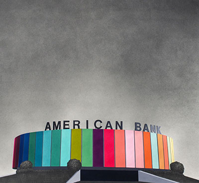 Sara Frantz, American Bank, gouache and graphite on paper, 24” x 26”, 2013. Photo courtesy of Sara Frantz.