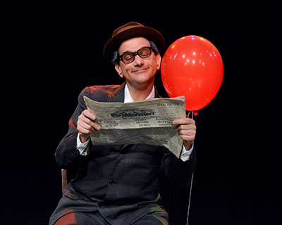 Karl Schaeffer in the DCT production of Barry Kornhauser's Balloonacy, April 10-19. Photo by Karen Almond. 