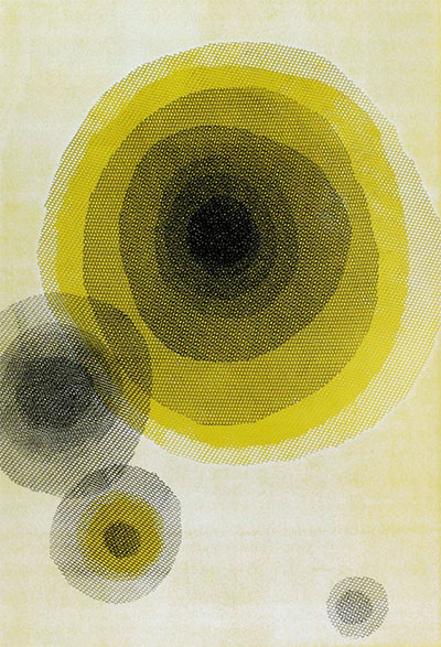 Orna Feinstein, Ring Series #374, 2014. Monoprint on archival paper. 44 x 30 inches. Courtesy the artist and Anya Tish Gallery.