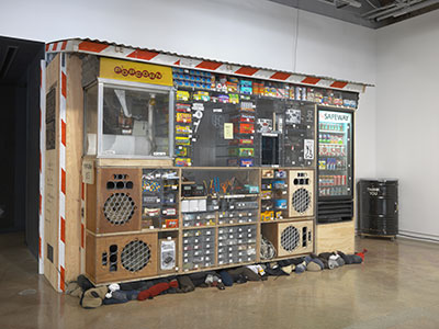 Tom Sachs, Bodega, 2014. Mixed media. 90 x 122 x 40 inches. Installation view, The Contemporary Austin – Jones Center, Austin, 2015. Courtesy Tom Sachs Studio. Photograph by Genevieve Hanson. 