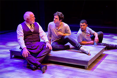 James Belcher, Ross Bautsch, and Joseph Palmore in Stupid F##king Bird at Stages Repertory Theatre. Photo by Bruce Bennett.