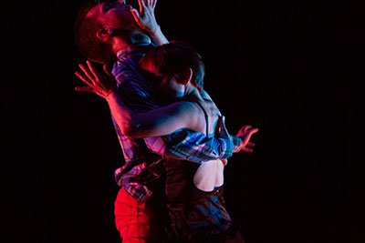 Jennifer Mabus and Joshua Peugh of Dark Circles Contemporary Dance in Peugh’s Cosmic Sword. Photo by Stephanie Crousillat.