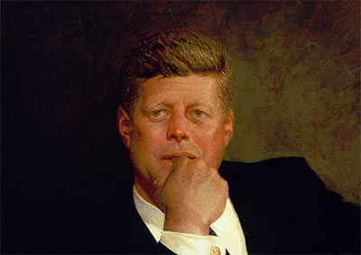 Jamie Wyeth, Portrait of John F. Kennedy, 1967. Oil on canvas 40.6 x 73.7 cm (16 x 29 in.) Partial gift of Phyllis and Jamie Wyeth and partial purchase from the Charles H. Bayley Picture and Painting Fund, Emily L. Ainsley Fund, and Robert Jordan Fund, 2014.996  *Museum of Fine Arts, Boston  *© Jamie Wyeth *Photography © 2014 Museum of Fine Arts, Boston 