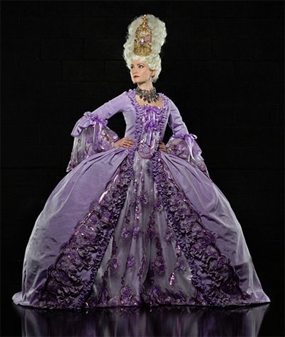 Emily Neves in Stages Repertory Theatre’s production of Marie Antoinette, with costumes by Barry Doss. Photo by Amitava Sarkar. 