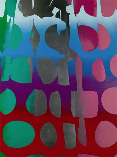 Zeke Williams, Giant Dots (Bomb Pop, silver, green, pink), 2015, acrylic on canvas, 96 x 72 inches.