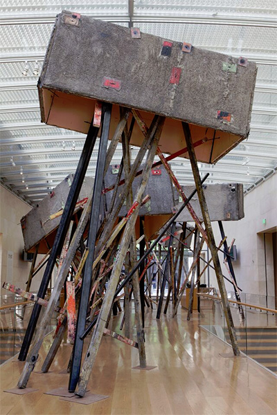 Phyllida Barlow, untitled:stiltedcrates2015 2015 Lumber, polyurethane foam, polystyrene, cement, steel, plywood, plastic fastenings, paint, hardboard, and PVA adhesive Courtesy of the artist and Hauser & Wirth 