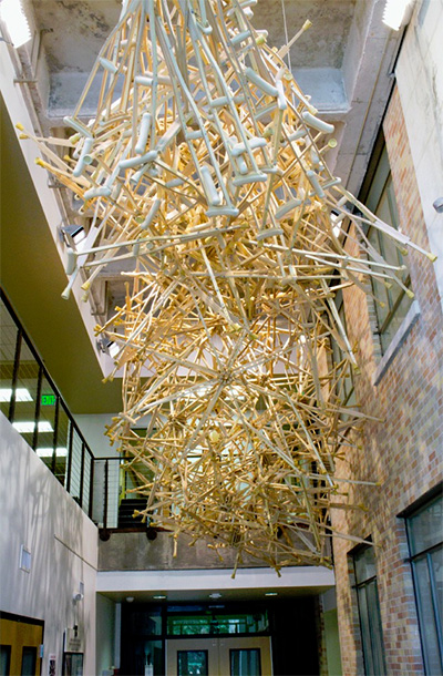 Michael Ray Charles, (Forever Free) Ideas, Languages and Conversations, image of crutches installation- 3D. 2015. Photo by: Mark Doroba. Courtesy Visual Resources Collection, Fine Arts Library University of Texas Libraries The University of Texas at Austin.