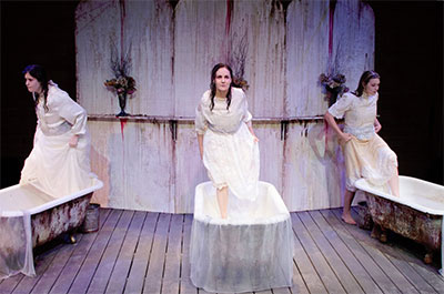 Miranda Herbert, Patricia Duran and Courtney Lomelo in Mildred Umbrella’s production of The Drowning Girls. Photo by Gentle Bear Photography. 