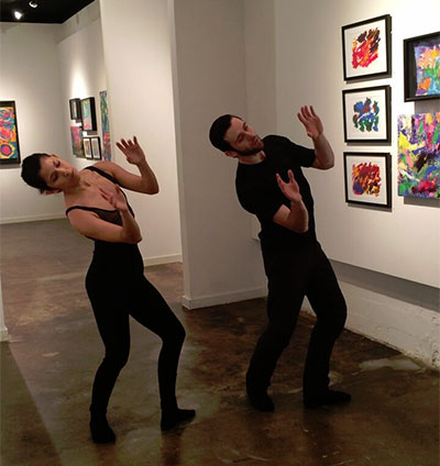 Laura Gutierrez and Connor Walsh performing at Nicole Longnecker Gallery. Photo by Lynn Lane.