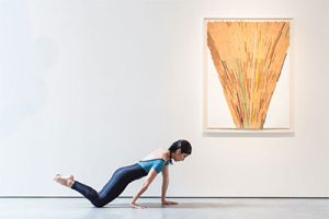 Laura Elena Gutierrez (1987); 64 x 61 1/2 in with  Ronny Quevedo, Ule-oop, 2012. Enamel and gold leaf on contact paper on paper, 38 x 50 in. (96.5 x 127 cm). Photo by Lynn Lane. 