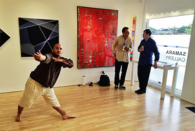 Daniel Adame performing in Samara Gallery. Photo by Lynn Lane.
