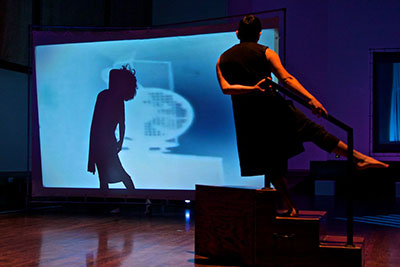 SpareWorks dancers Amber Ortega-Perez and Charles Perez in Manifesto, performed in conjunction with the McNay exhibit, Artists Take the Stage: Theatre Design from Picasso to Nevelson. Photo courtesy of McNay Art Museum