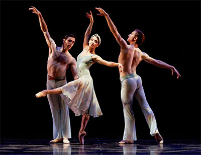 Karina Gonzalez, Connor Walsh and Ian Casady in Stanton Welch’s Tapestry. Photo by Amitava Sarkar.